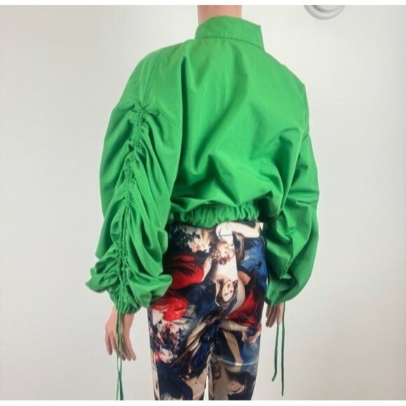 Women's Love, Highlight Ruched Long Sleeve Green Cropped Collared Shirt Small - Picture 4 of 14